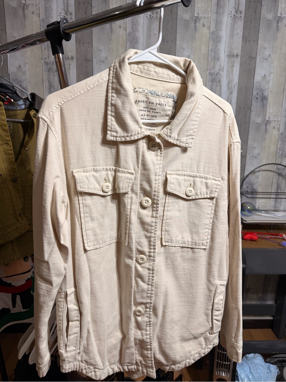 American Eagle Outfitters Cream Button-Front Jean Jacket